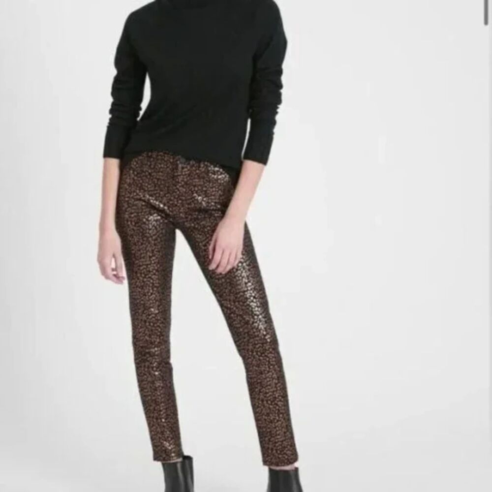 Banana Republic Mid Rise Rose Gold Metallic Leopard Print Jeans 27 New with tags